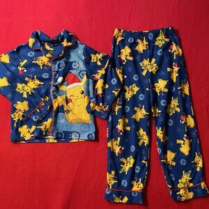 Pokeman Pikachu Pajama Set Boys Size 6 Button Up Top with matching pants